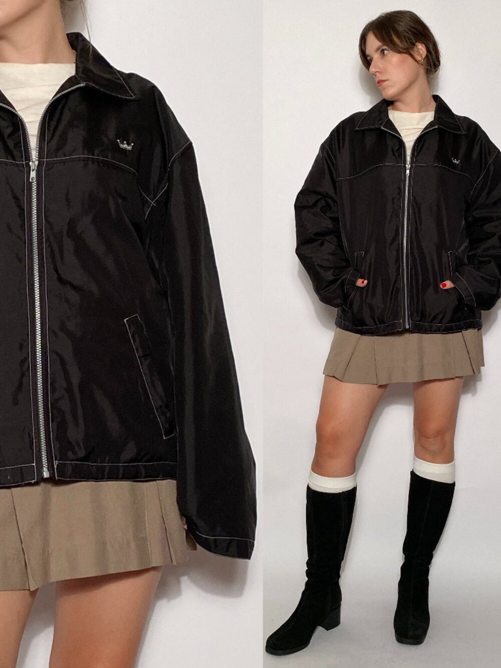 Vintage 1990s CONTRAST STITCH Nylon CROWN LogoJacket  -- Men's S-M, Women's M-XL
